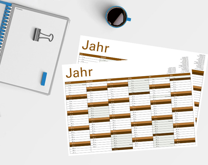 Vorschaugrafik zum Motiv 'Jahresplaner (2-seitig) DIN A5-A3 mit Geburts-, Feier- und Ferientagen'