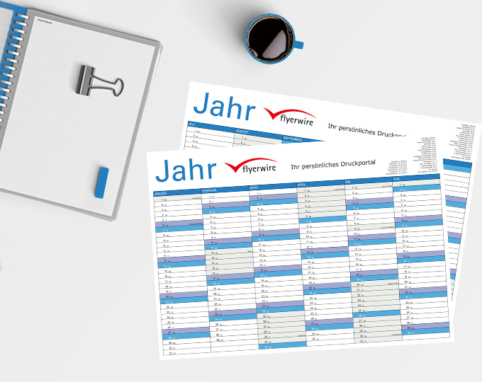 Vorschaugrafik zum Motiv 'Jahresplaner (2-seitig) DIN A5-A3 mit Firmenlogo, Feier- und Ferientagen'