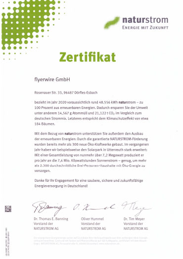 Naturstromzertifikat 2020