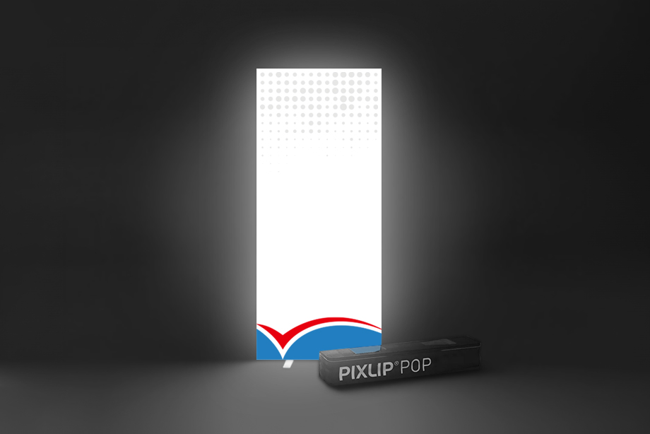 PIXLIP POP Displaysystem mit hinterleuchtetem Innenleben – beleuchtete Werbefläche für Messe- und Eventeinsätze