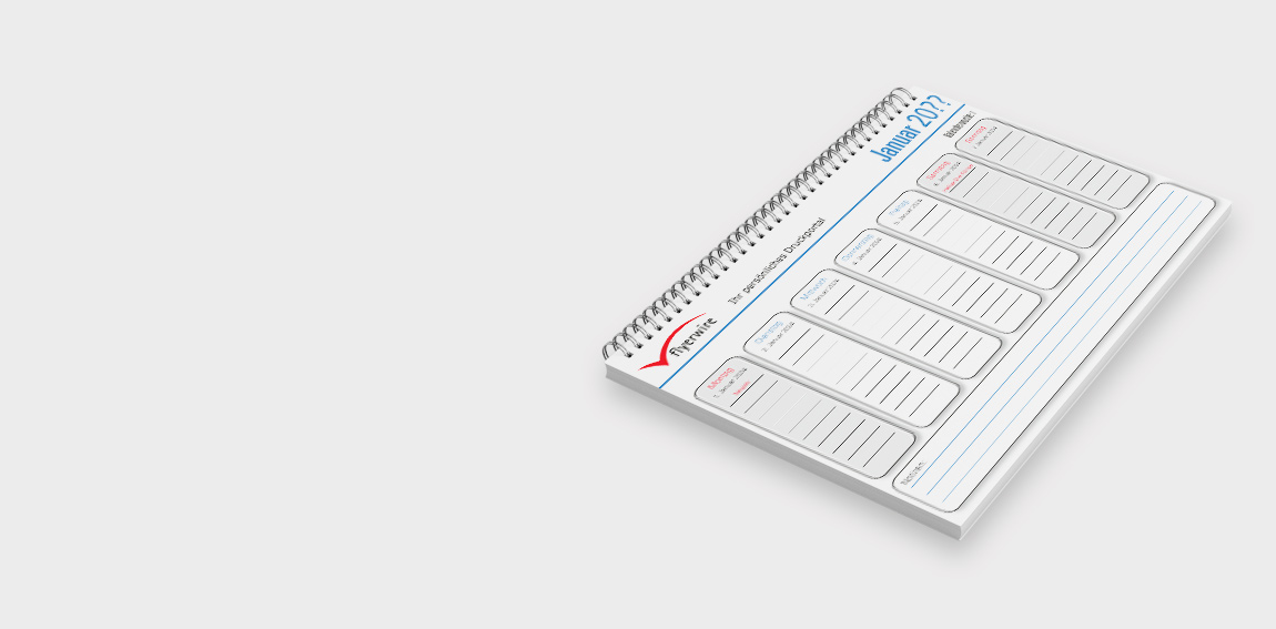 Wochenkalender drucken – praktischer Tischkalender mit Wire-O-Bindung im Querformat