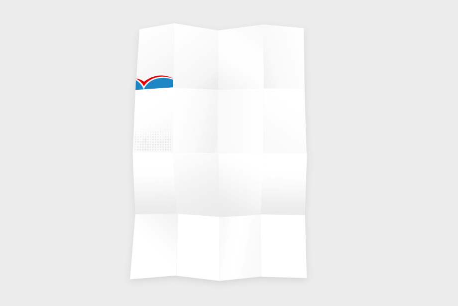 Landkartenfalz-Flyer geöffnet – großflächige Darstellung aller Falzsegmente