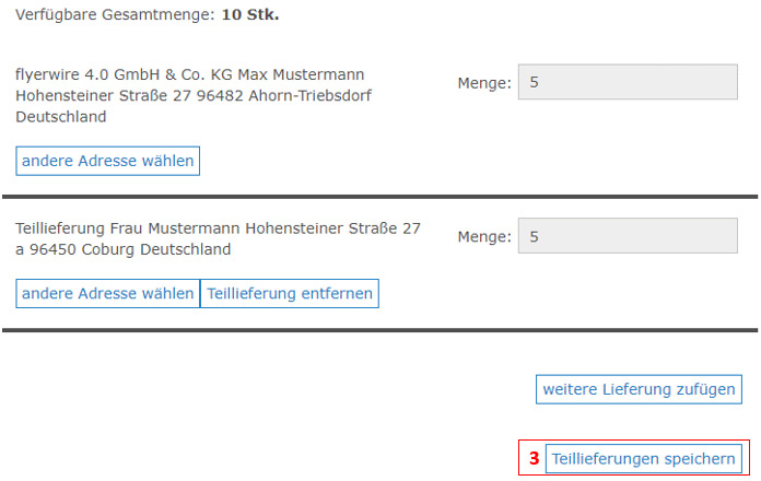 Versandsplitting gestartet