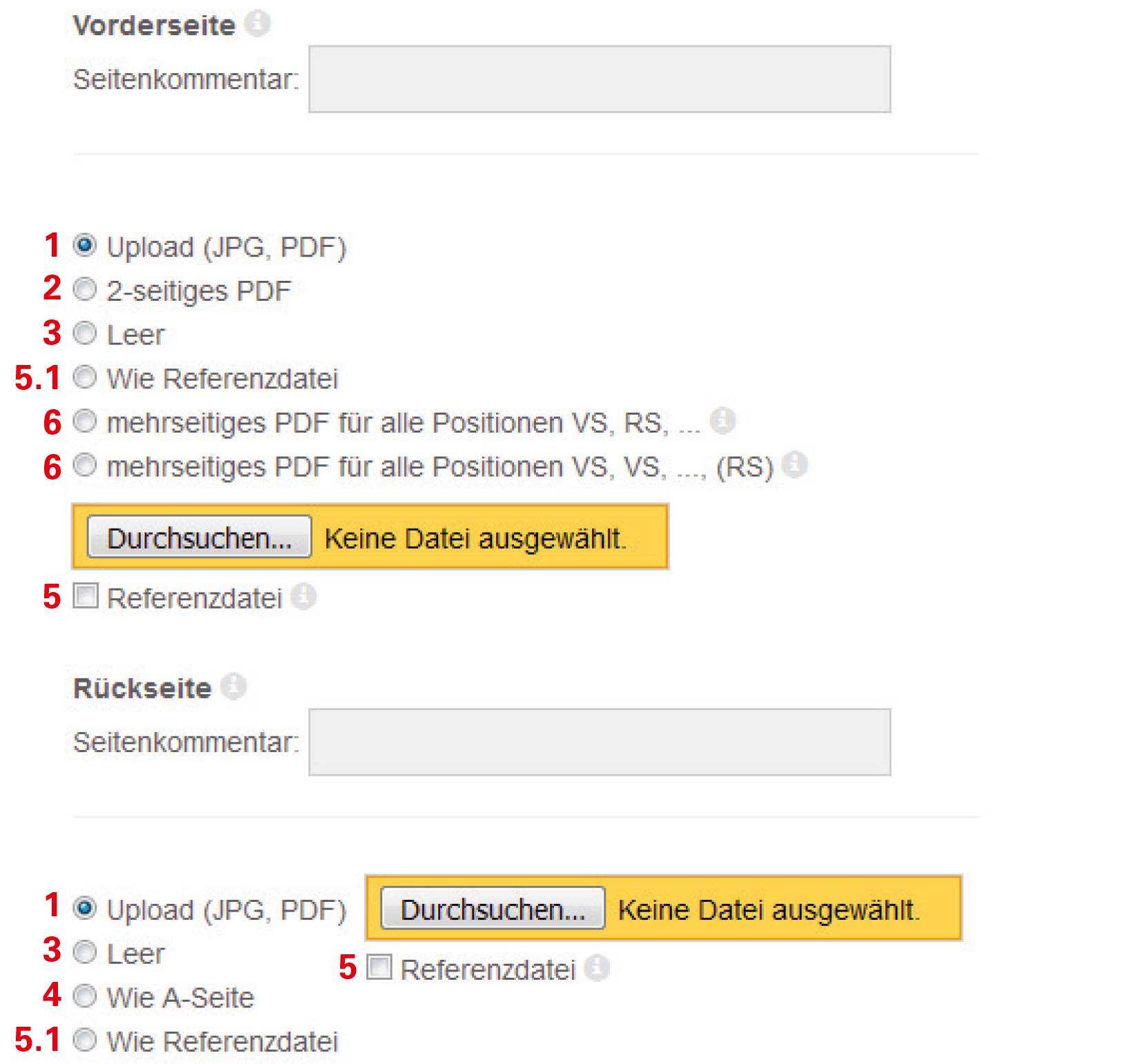 Druckdaten-Upload bei Aufträgen mit mehreren Positionen bei flyerwire.com